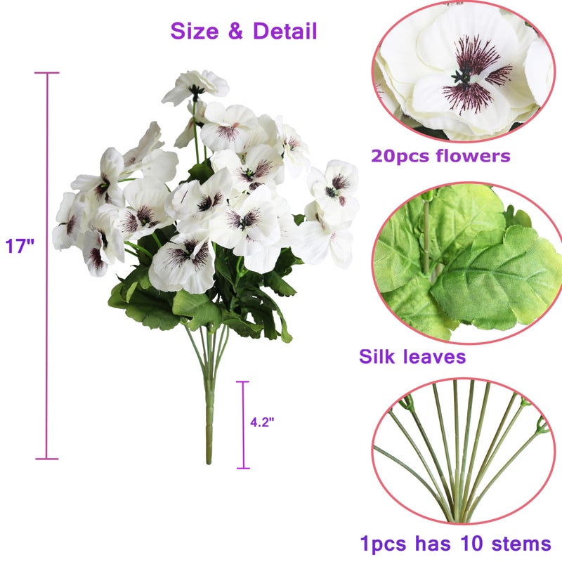 Htmeing 17 Inch Artificial Pansy Flowers Home Office Wedding Decoration (White) - Image 2